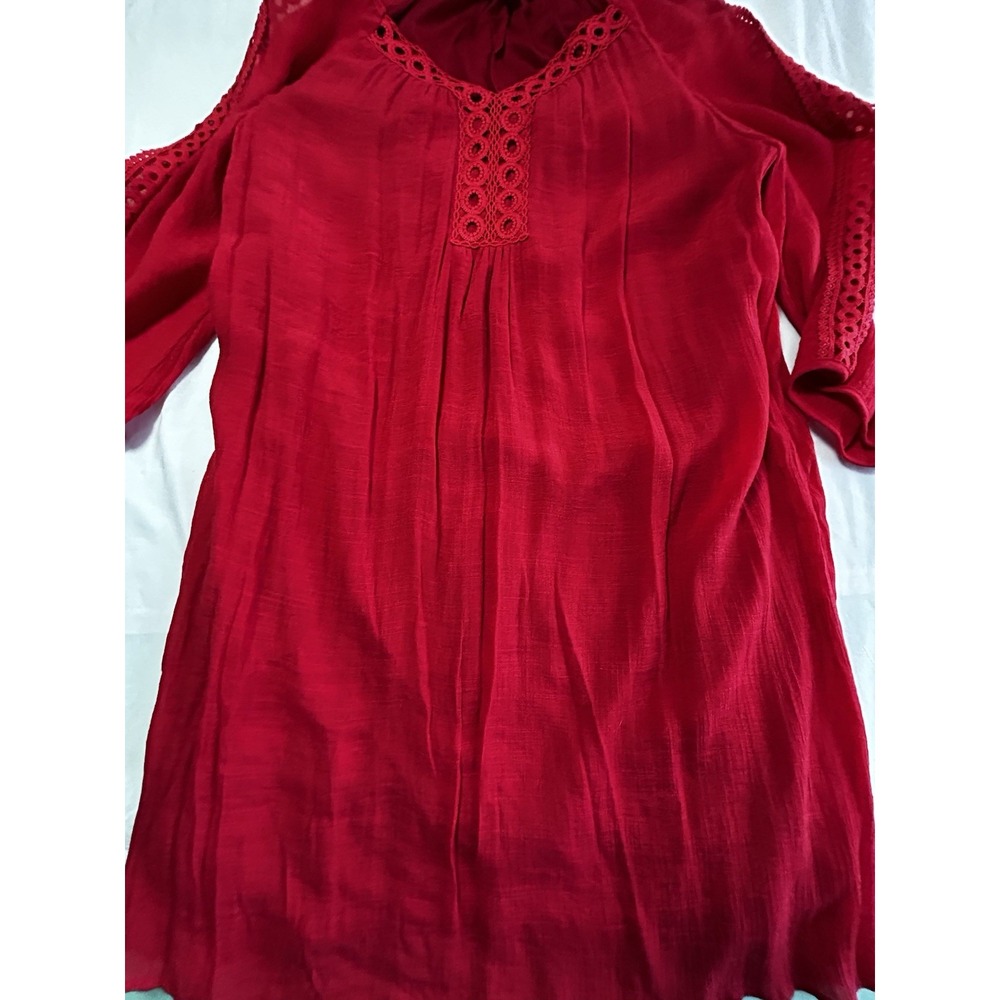 Indigo Rose Red Ladies Blouse Soft Cotton Gauze Job Casual Lace Feminine 1x